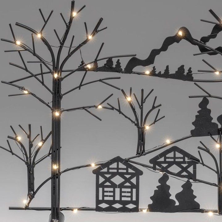 Chandelier de table en métal à LED, «forêt avec maisons"