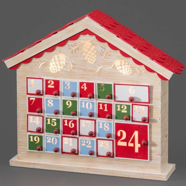 Calendrier de l'Avent en bois à LED avec 24 tiroirs