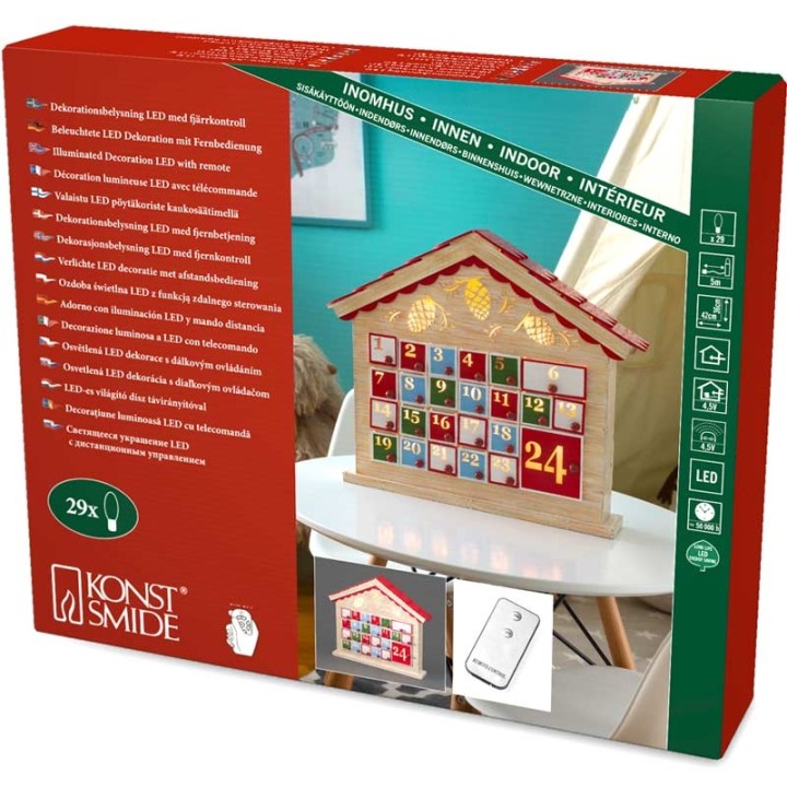 Calendrier de l'Avent en bois à LED avec 24 tiroirs