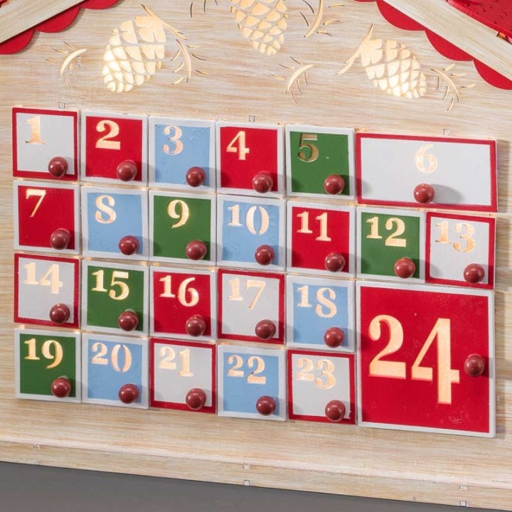 Calendrier de l'Avent en bois à LED avec 24 tiroirs