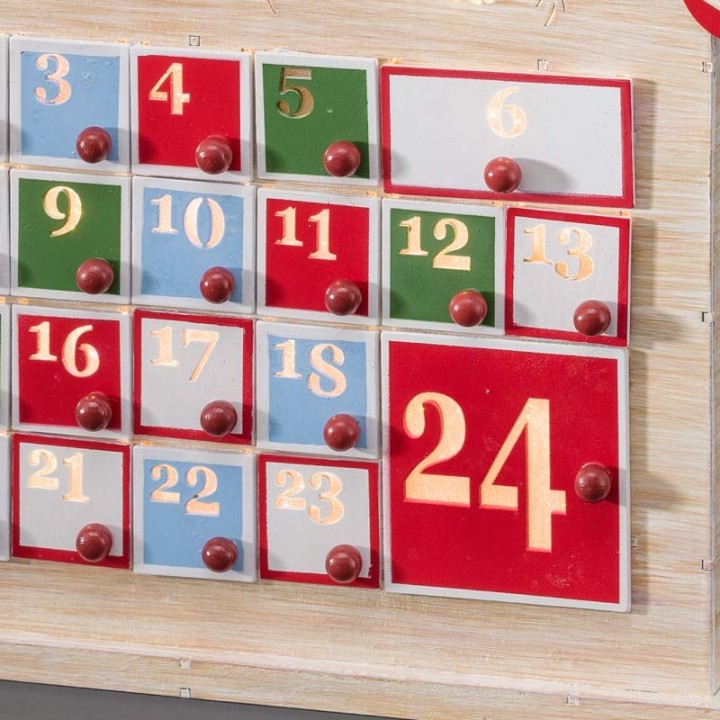 Calendrier de l'Avent en bois à LED avec 24 tiroirs