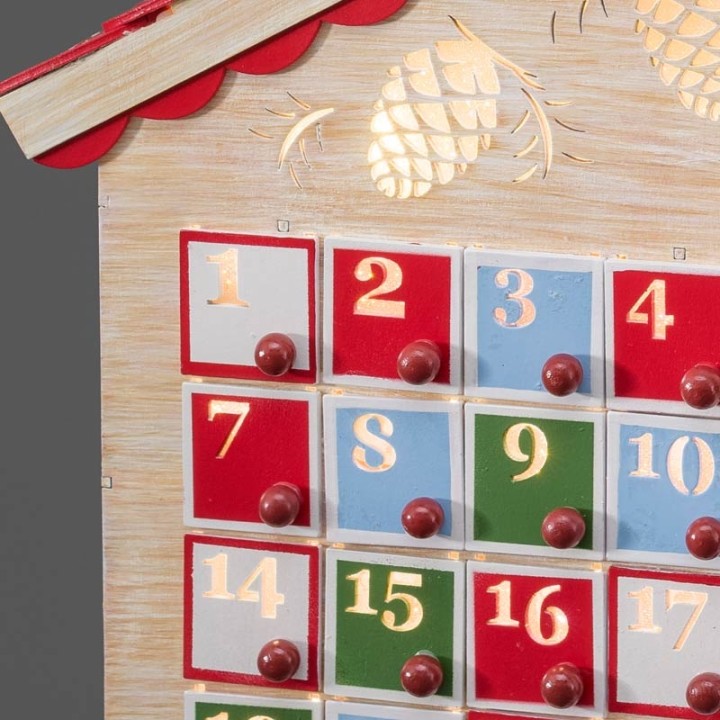 Calendrier de l'Avent en bois à LED avec 24 tiroirs