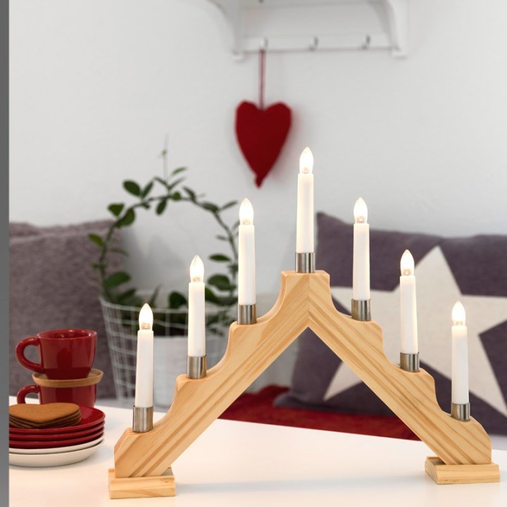 Chandelier de Noël électrique à 7 lampes, bois naturel