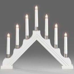 Chandelier de Noël en bois à bougie électrique blanc, 7 lampes