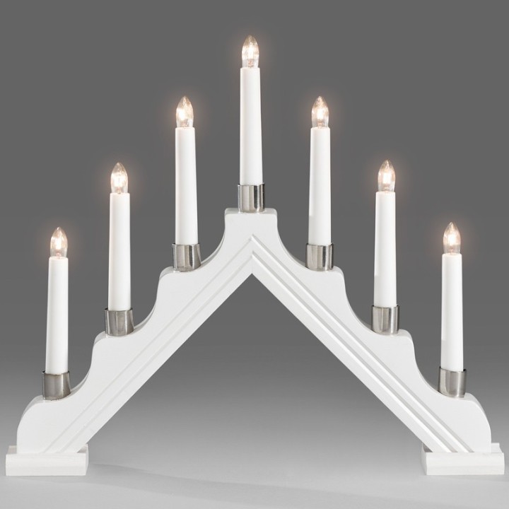 Chandelier de Noël en bois à bougie électrique blanc, 7 lampes