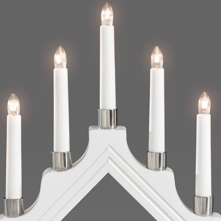 Chandelier de Noël en bois à bougie électrique blanc, 7 lampes