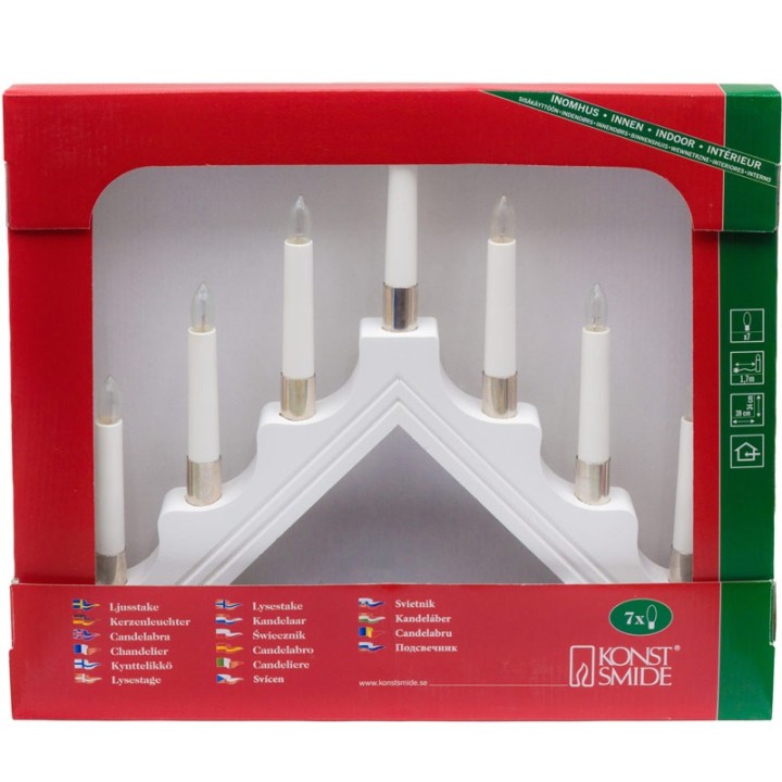Chandelier de Noël en bois à bougie électrique blanc, 7 lampes