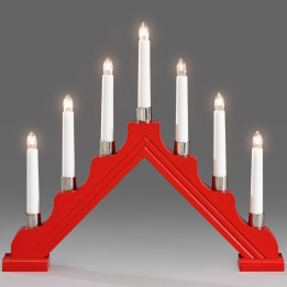 Chandelier de Noël 7 lampes en bois, à bougie électrique, rouge