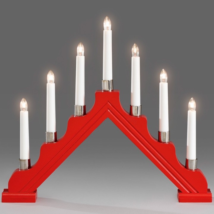 Chandelier de Noël 7 lampes en bois, à bougie électrique, rouge