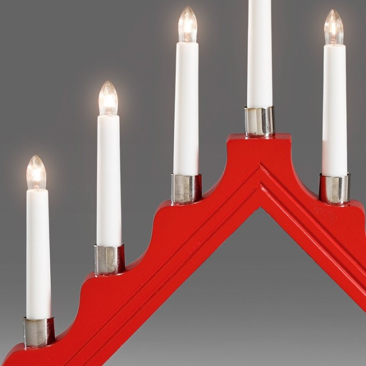 Chandelier de Noël 7 lampes en bois, à bougie électrique, rouge
