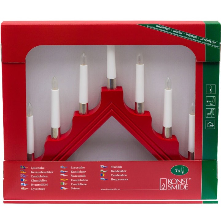 Chandelier de Noël 7 lampes en bois, à bougie électrique, rouge