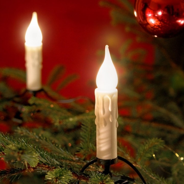 Guirlande pour sapin, givrée avec aspect cire, blanche, 20 ampoules