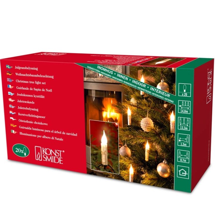 Guirlande pour sapin, givrée avec aspect cire, blanche, 20 ampoules