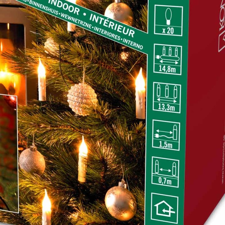 Guirlande pour sapin, givrée avec aspect cire, blanche, 20 ampoules