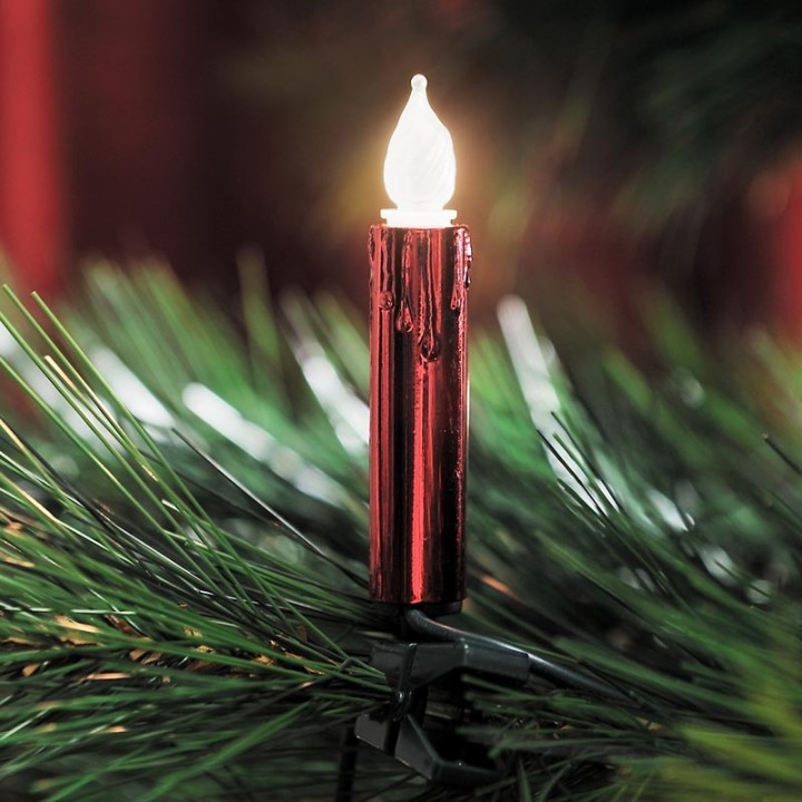 Guirlande pour sapin, givrées avec aspect cire, rouge, 20 ampoules