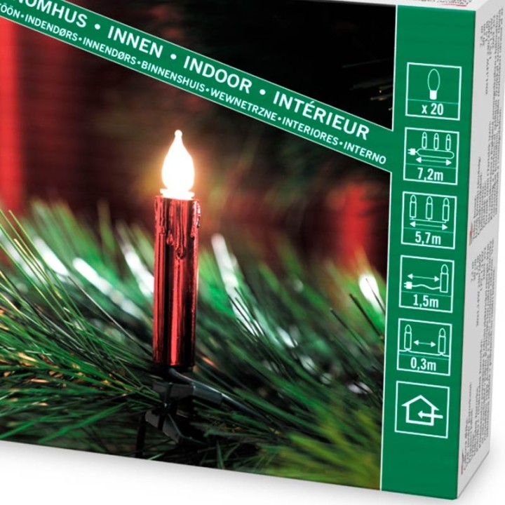 Guirlande pour sapin, givrées avec aspect cire, rouge, 20 ampoules