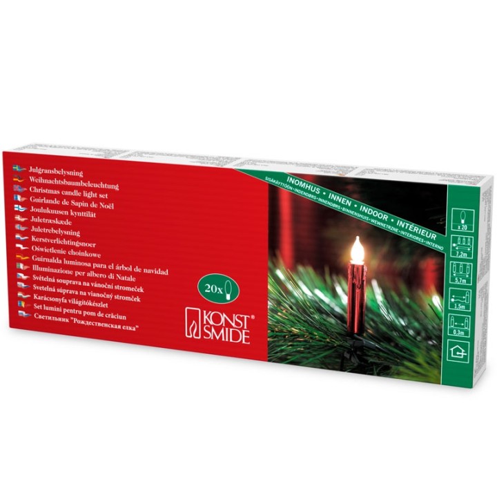 Guirlande pour sapin, givrées avec aspect cire, rouge, 20 ampoules