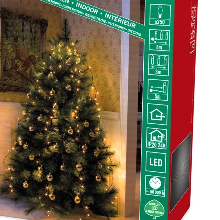 Voile guirlande pour sapin de Noël, 250 diodes LED 