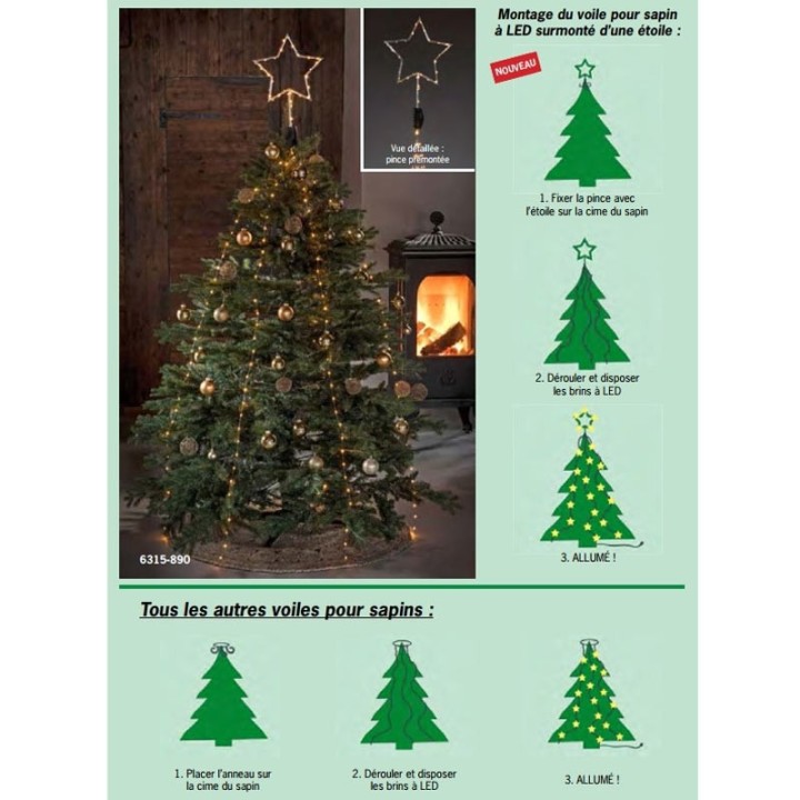 Voile guirlande pour sapin de Noël, 250 diodes LED 