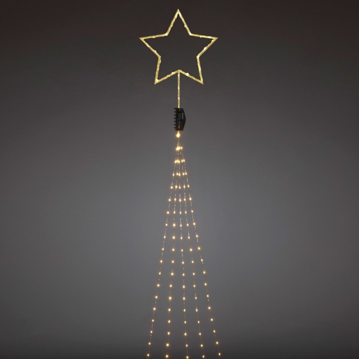 Cime sapin de Noël, voile guirlande avec étoile dorée, 274 diodes LED 
