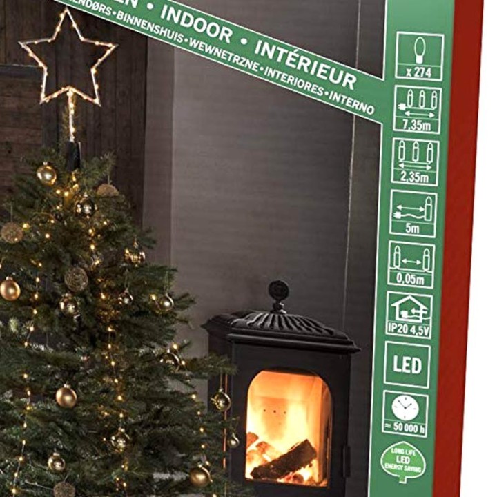 Cime sapin de Noël, voile guirlande avec étoile dorée, 274 diodes LED 