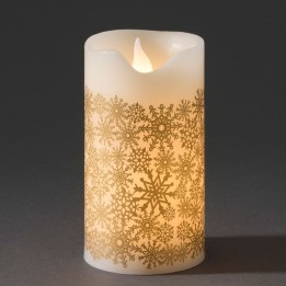 Bougie à LED en cire blanche avec flocons de neige dorés, 15 cm