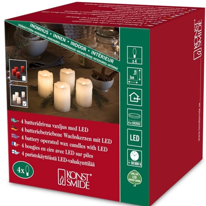 4 bougies LED en cire, blanc, 6,8 cm