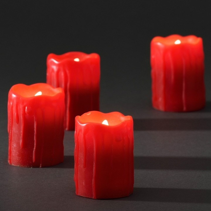 4 bougies LED en cire, rouge, 6,8 cm
