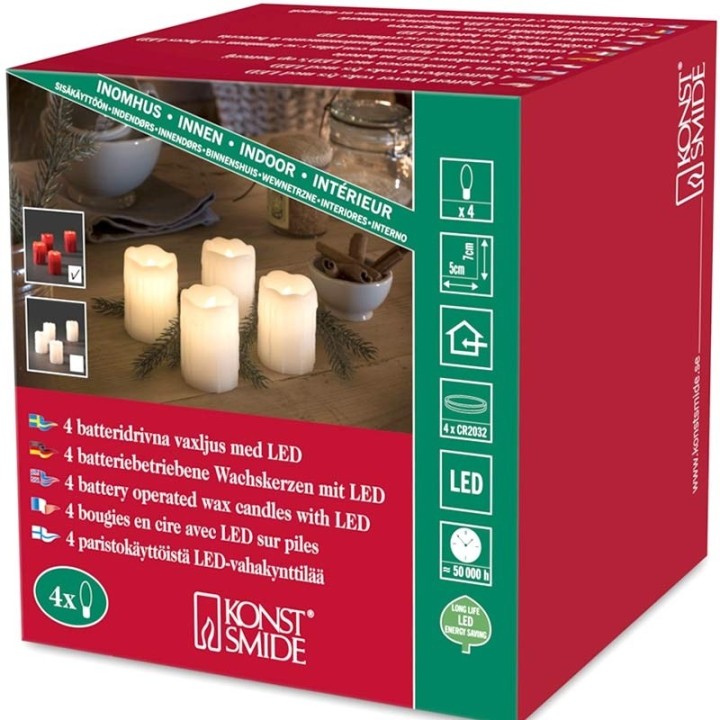 4 bougies LED en cire, rouge, 6,8 cm