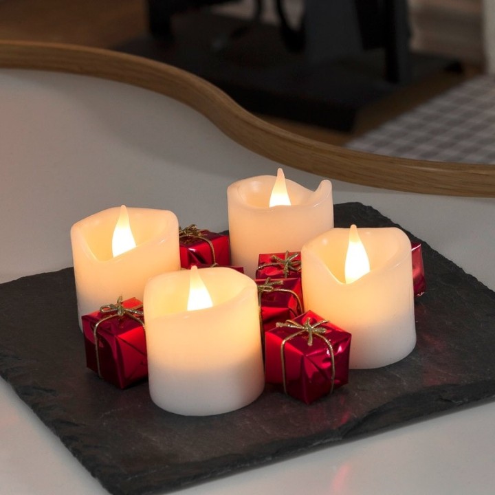 4 bougies LED en cire, blanc, 4,5 cm