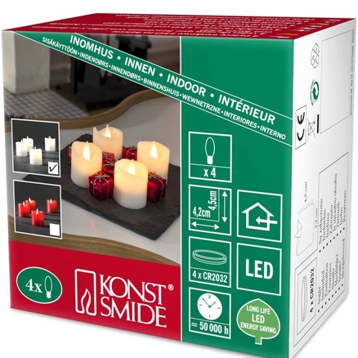 4 bougies LED en cire, blanc, 4,5 cm