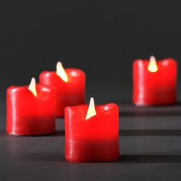 4 bougies LED en cire, rouge, 4,5 cm