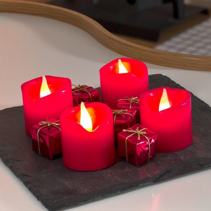 4 bougies LED en cire, rouge, 4,5 cm