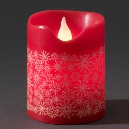 Bougie à LED en cire rouge avec flocons de neige dorés, 10 cm