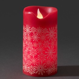 Bougie à LED en cire rouge avec flocons de neige dorés, 15 cm