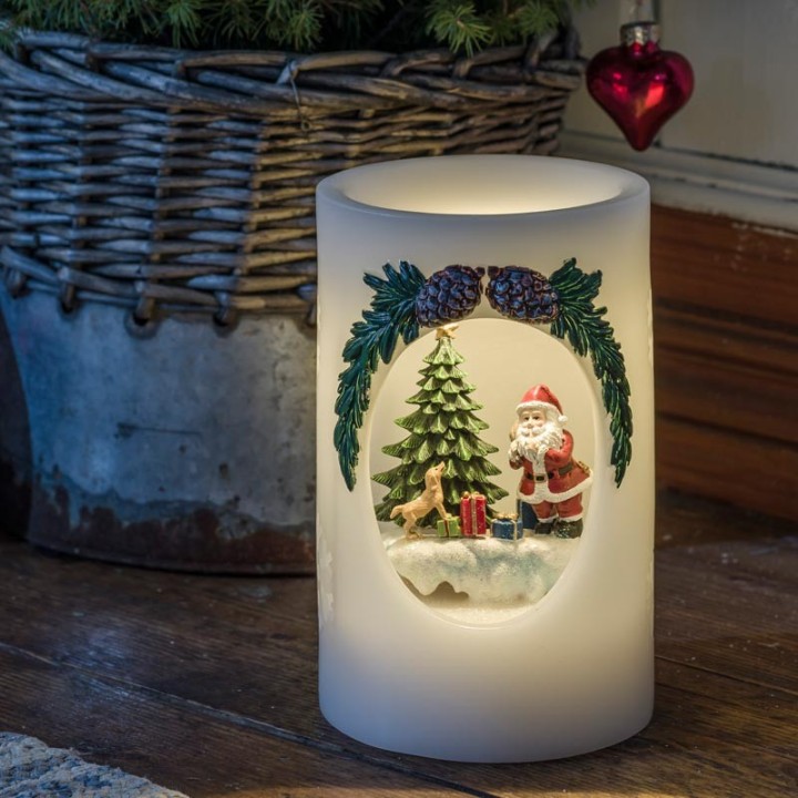 Bougie à LED Père Noël avec chien