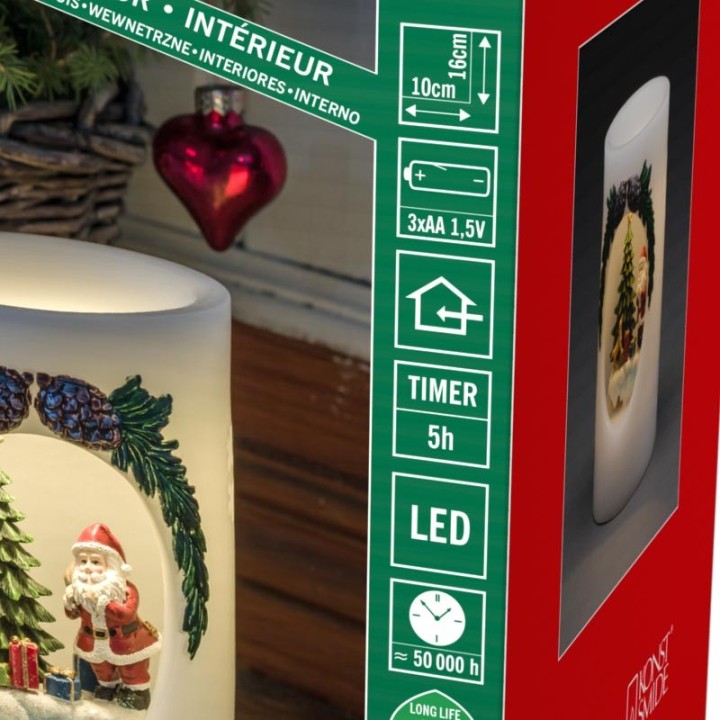 Bougie à LED Père Noël avec chien