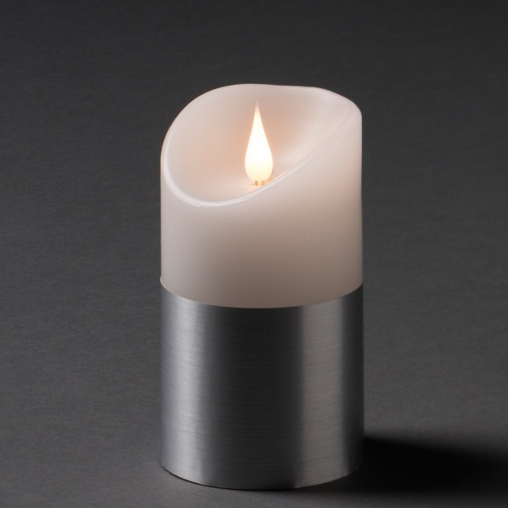 Bougie LED à flamme vacillante aspect cire, 13,5 cm, bague couleur argent