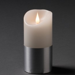 Bougie LED à flamme vacillante aspect cire, 15,5 cm, bague couleur argent
