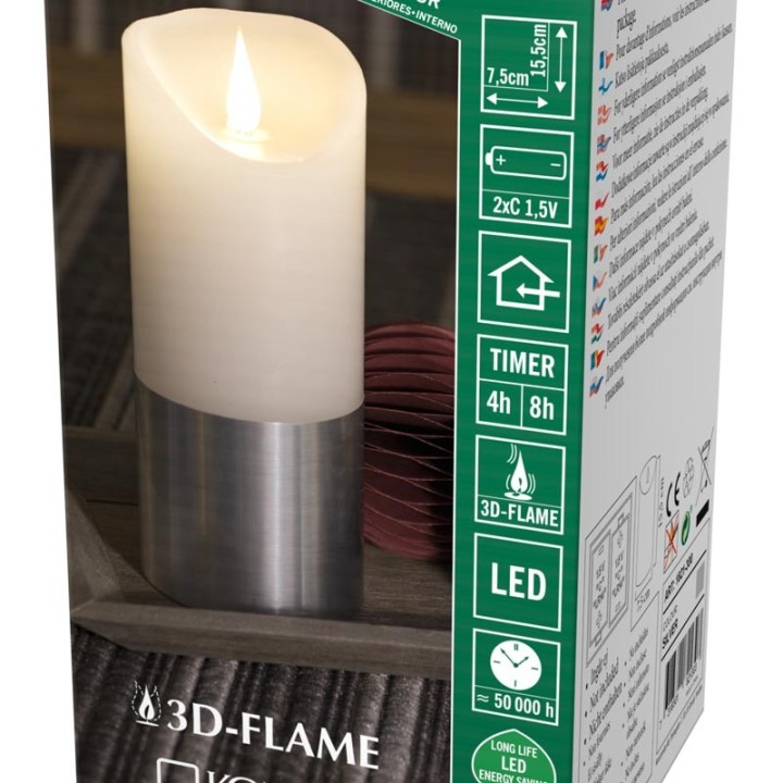 Bougie LED à flamme vacillante aspect cire, 15,5 cm, bague couleur argent