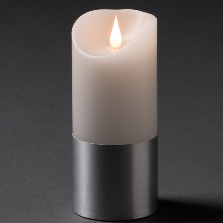 Bougie LED à flamme vacillante aspect cire, 17,5 cm, bague couleur argent