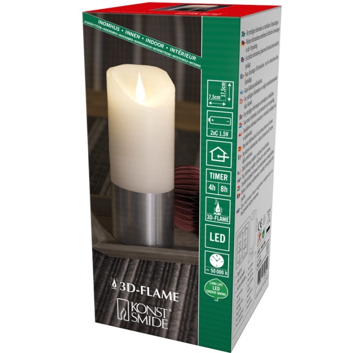 Bougie LED à flamme vacillante aspect cire, 17,5 cm, bague couleur argent