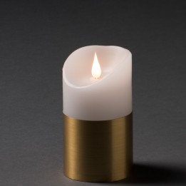 Bougie LED à flamme vacillante aspect cire, 13,5 cm, bague couleur laiton