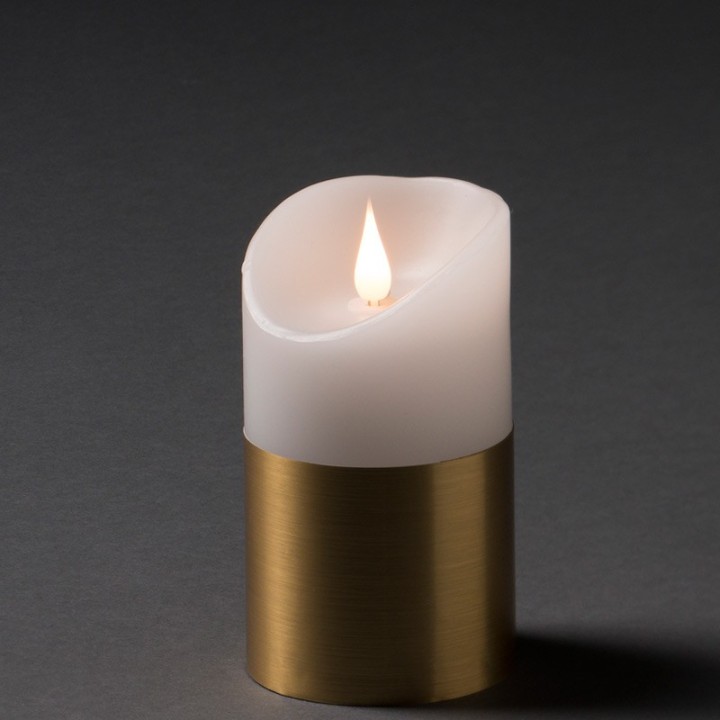 Bougie LED à flamme vacillante aspect cire, 13,5 cm, bague couleur laiton