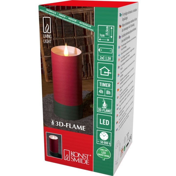 Bougie LED à flamme vacillante, rouge,15,5 cm 