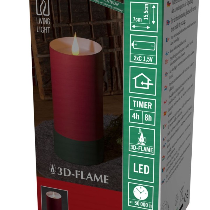 Bougie LED à flamme vacillante, rouge,15,5 cm 
