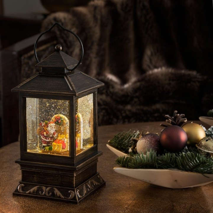 Lanterne à neige à LED avec Père Noël et enfants, 22 cm