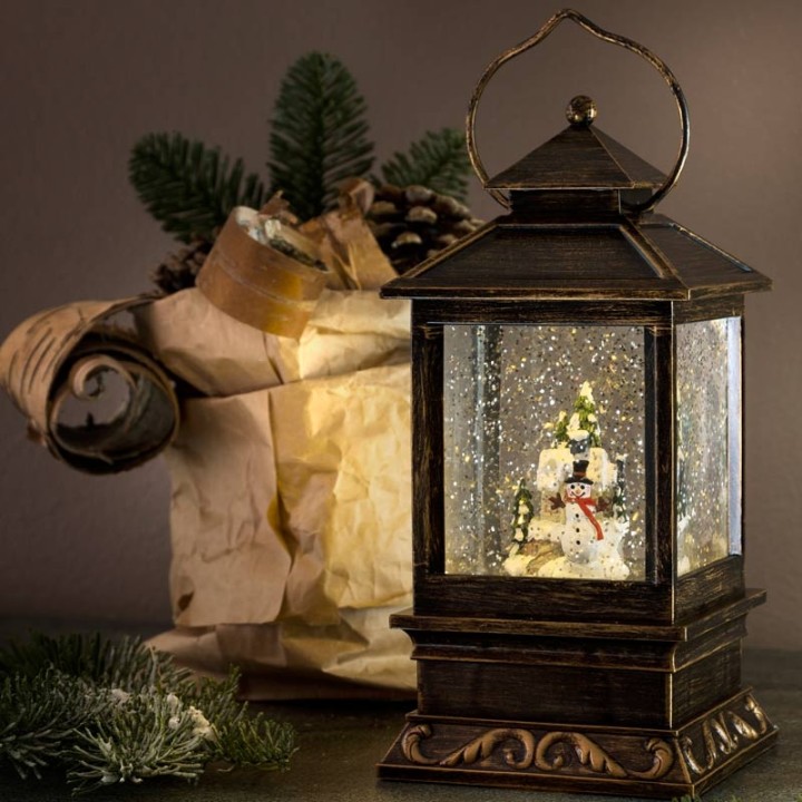 Lanterne à neige à LED avec bonhomme de neige, 22 cm