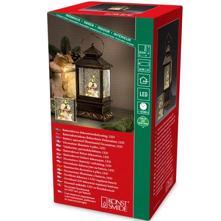 Lanterne à neige à LED avec bonhomme de neige, 22 cm