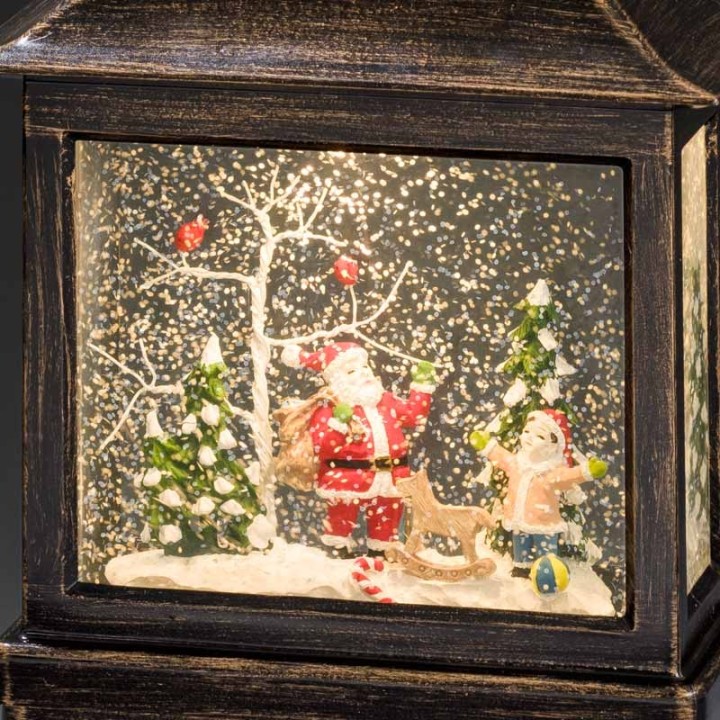 Lanterne à neige à LED avec Père Noël et enfant, 25 cm